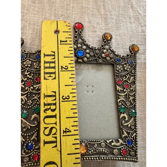 3 Enameled Metal Floral Photo Frames table top mini small crown crystals set - Picture 15 of 16